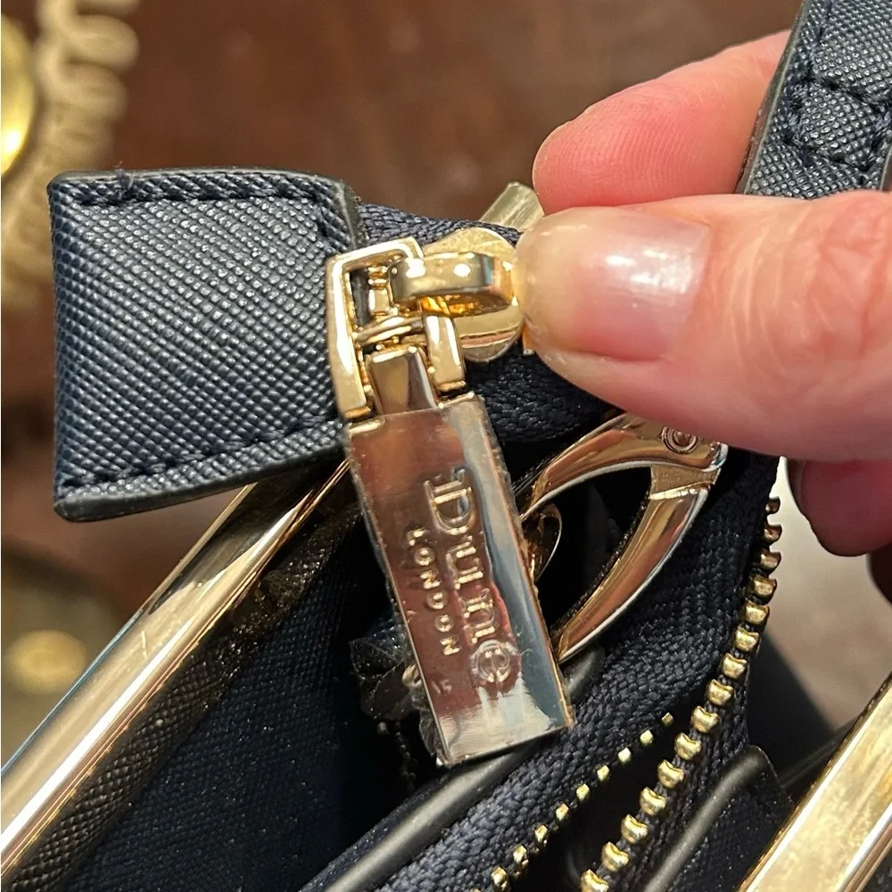 Dune London Navy Satchel with Gold Hardware and Detachable Strap
